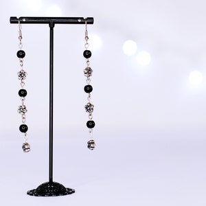 Silver and Black Long Dangle Earrings/Gifts for her/Women's Earrings/Boho Earrings/Handmade/Flowers