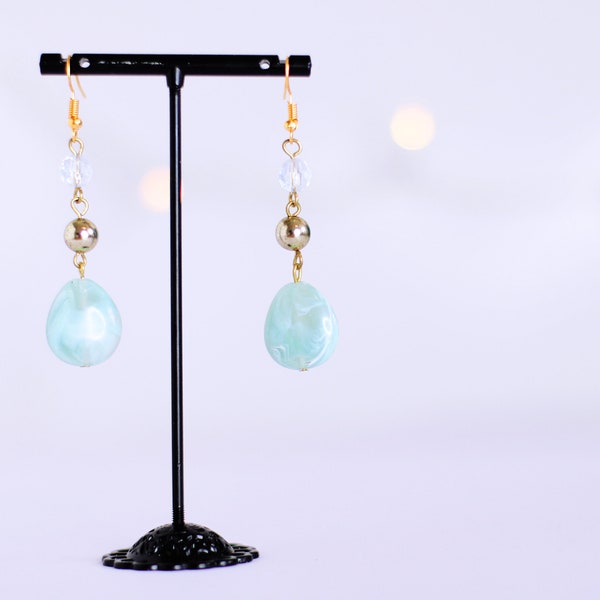 Green and Gold Drop Earrings/Gift for her/Unique/Handmade/Boho/Women's earrings