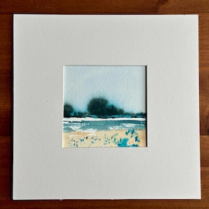 Pintura de paisaje de acuarela semiabstracta, arte abstracto en miniatura, pintura de invierno original firmada y montada a mano, OOAK, de owleenaartpainting
