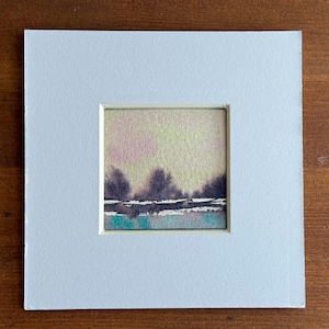 Dipinto di paesaggio acquerello astratto semi-mini, mini arte astratta, dipinto originale fatto a mano, firmato e montato, owleenaartpainting