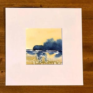 Peinture de paysage aquarelle semi-abstraite, mini-art abstrait, peinture originale signée et montée à la main, OOAK, par owleenaartpaintings