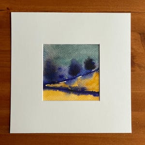 Original Handmade Mounted and signed  Watercolour Landscape Painting, Not A Print, mini semi abstract landscape, abstract painting, OOAK