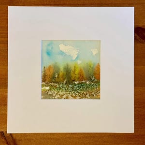 Dipinto originale di paesaggio ad acquerello montato, non una stampa, astratto, mini paesaggio semi astratto, dipinto astratto, OOAK, autunno