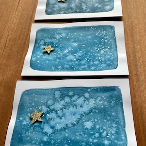 Handgeschilderde originele kerstkaarten, aquarel, geen afdruk, kaarten wintertaferelen, set van 4, door owleenaartpaintings, winterkunstkaarten