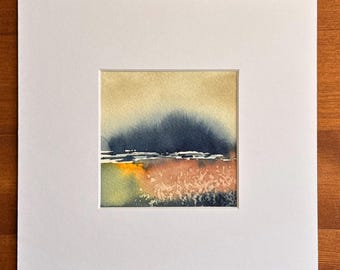 Original Mounted Watercolour Landscape Painting, Not a Print, abstract, abstract painting, Mystic Morning, 8 by 8 inches frame