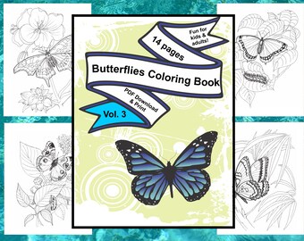 Butterflies / Coloring Pages / Volume 3 / Fun for Kids & Adults / PDF Download and Print / Birthday Party Activity