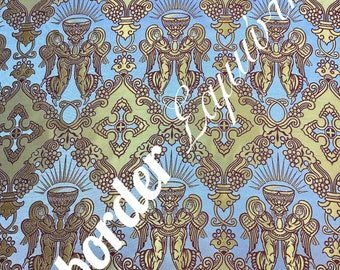 Simple metallized brocade 180cm./ Simple fabric / Liturgical vestment / Priest brocade / Angels pattern