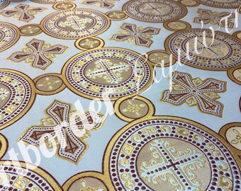 Metallic brokaat met kruispatroon 220 cm. breedte / metallic stof / liturgisch gewaad / priesterbrokaat