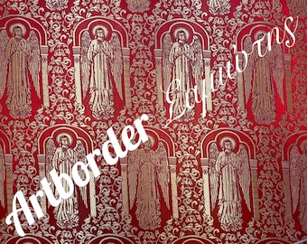 Simple metallized brocade 180cm./ Simple fabric / Liturgical vestment / Priest brocade / Angels pattern