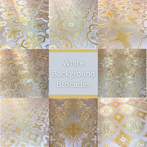 Simple metallized brocades 180cm. gold with white background/ Simple fabrics / Liturgical vestment / Priest brocades / Crosses pattern