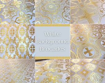Broccati metallizzati semplici 180 cm. oro fondo bianco / Tessuti semplici / Paramento liturgico / Broccati sacerdotali / Motivo croci