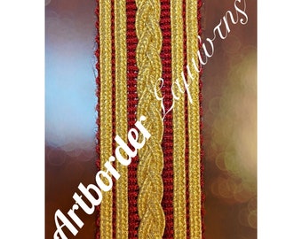 Puede incluir: Borde trenzado dorado y rojo con un diseño tejido. El borde tiene aproximadamente 2,5 cm de ancho.