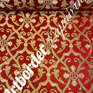 Simple metallized brocade 180cm. / Simple fabric / Liturgical vestment / Priest brocade / Crosses pattern