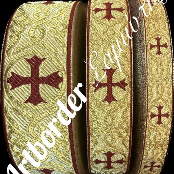 Greek metallic galloon , Church liturgical galloon , Jacquard ribbon , Jacquard metallic trim , Galloon for vestments