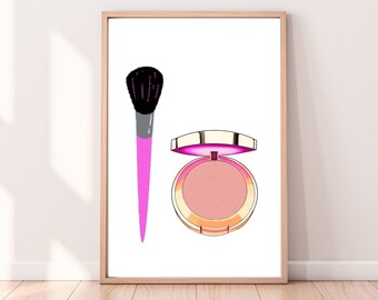 Makeup Wall Art, Brush & Compact Print, Makeup Room Décor, Beauty Salon Poster, Girly Bedroom Gift, INSTANT DOWNLOAD