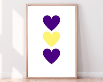 Arte de pared imprimible del corazón, azul índigo y amarillo panal, decoración minimalista del hogar, DESCARGA INSTANTÁNEA