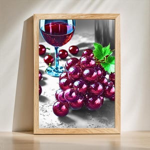 Retro druiven discobal print, AI gegenereerd, preppy trendy keukenmuurkunst, fruitposter, doe-het-zelf budget wijnliefhebber cadeau, DIGITALE DOWNLOAD