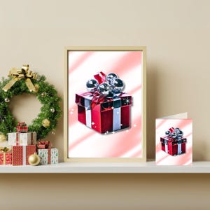 Art mural imprimable boîte-cadeau disco de Noël, généré par l'IA, cadeau de bricolage économique, carte de voeux imprimable assortie, téléchargement numérique