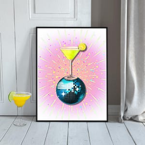 Retro Margarita Cocktail Print, Disco Bar Wall Art, Trendy Kitchen Décor, Fun Bar Cart Poster, Budget-Friendly Gift, Digital Download