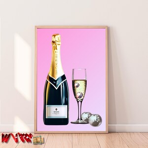 Champagne Print Disco Balls Poster, Trendy Pink Bar Cart Art, Chic Dorm Room Decor, Budget DIY ,Girly Preppy Gift, Digital Download
