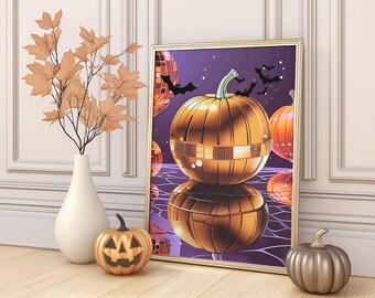 Stampa di zucca da discoteca retrò: Glam Halloween Wall Art (download digitale)