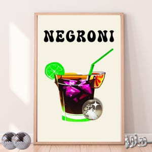 Negroni Cocktail Groovy Retro Printable, Funky Groovy Bar Cart Décor, Disco Ball Kitchen Art, Dorm Room Wall Poster DIGITAL DOWNLOAD Gift