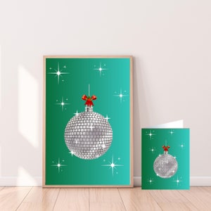 Glänzende Disco Ball Weihnachtswandkunst, trendige druckbare Karte, perfekt für preiswerte Urlaubsdekoration, einzigartiges digitales Geschenk&quot;