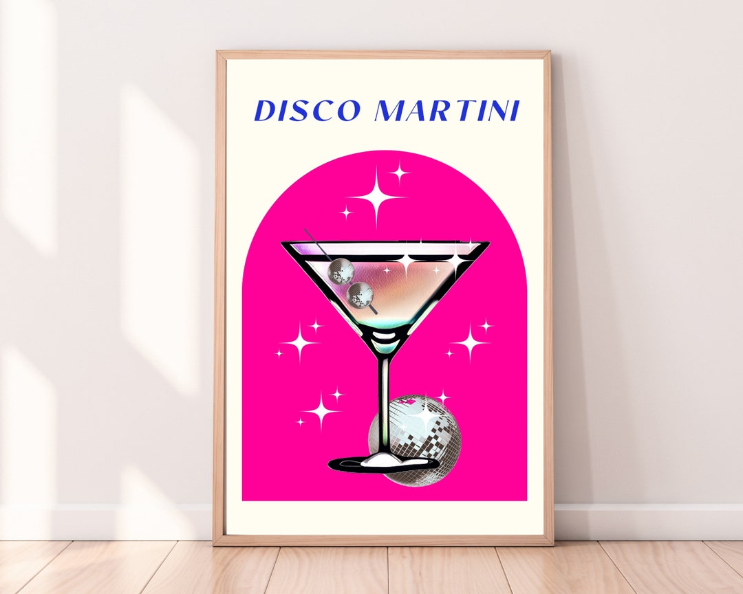 Disco Ball Martini, Retro Cocktail Print, Funky Groovy Poster, Dorm