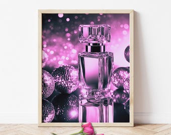 Perfume Bottle Printable Wall Art, AI Generated, Disco Ball, Fashionable Bedroom Poster, Beauty Salon Print, Stylish Gift, DIGITAL DOWNLOAD