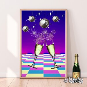 Champagne Disco Balls Poster, Bar Cart Printable Wall Art, New Years Eve Décor, Budget Gift for Sparkling Wine Enthusiast, DIGITAL DOWNLOAD