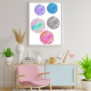 Disco Ball Print, Nostalgia Disco Wall Art, 70s wall art, mirror balls, Colourful disco art, Disco shining sparkling balls, DIGITAL DOWNLOAD