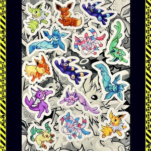 May include: A collection of colorful stickers featuring various cartoon creatures. The stickers showcase a variety of designs, including creatures in shades of blue, green, orange, purple, and pink, all with white borders, set against a black and white background.