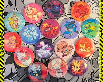 Pokémon Puppy Pin Buttons - Plastic Backs