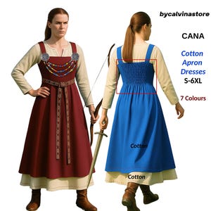 CANA Medieval Viking Cotton Apron Dress | Gathered Back Norse Over Dress S 10XL | Renaissance Faire, SCA & LARP Costume | bycalvinastore