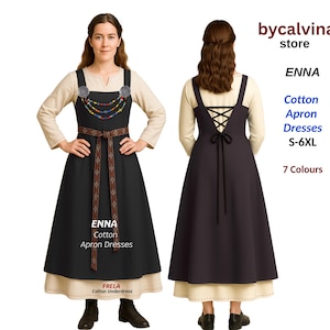 ENNA Medieval Viking Cotton Apron Dress | Linen-Textured Norse Over Dress S 10XL | Renaissance Faire, SCA & LARP Costume | bycalvinastore