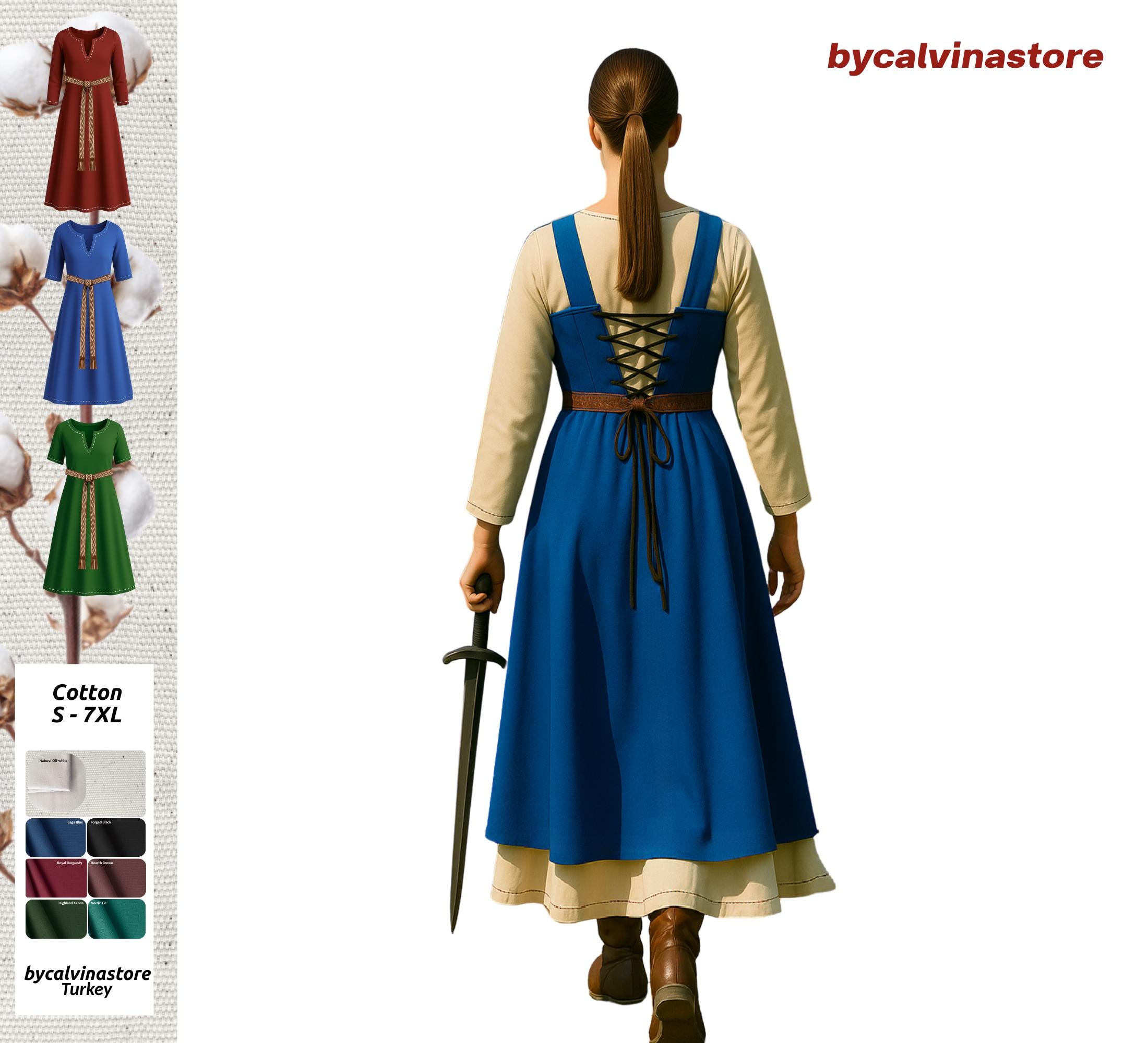 Mittelalterliche Wikinger-Schürze 'Anna' – Überkleid Aus Wolle, Mit Geschnürtem Rücken, Handgefertigt In Der Türkei, Für LARP & Kostüm