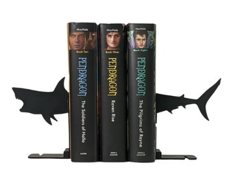 Shark Open Jaws Silhouette Minimalist Decorative Lightweight Bookends