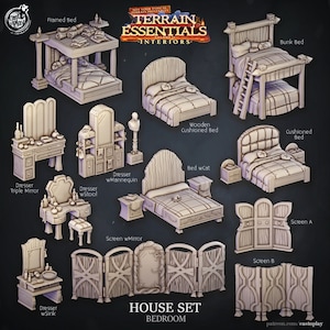 Schlafzimmer Möbel | Gehäuse Terrain | RPG Miniatur für Dungeons and Dragons|Pathfinder|Tabletop | Streuterrain | Cast N Play
