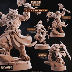 Catfolk Barbarians | RPG Miniature for Dungeons and Dragons|Pathfinder|Tabletop Wargaming | Catfolk Miniature | Cast N Play