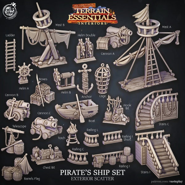 Dispersion de bateau pirate | Terrain de pirates | Miniature RPG pour Donjons et Dragons | Pathfinder | Table | Terrain dispersé | Diffuser et jouer