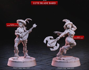 Lute Blade Bard Miniature: 32mm RPG Figure, Dungeons and Dragons, Cast N Play