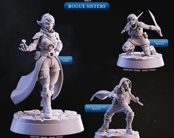 Rogue Sisters Miniature: 32mm Resin Tabletop RPG Figure