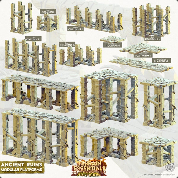 Ancient Ruins Modular Platforms | Modular Terrain | RPG Miniature for Dungeons and Dragons|Pathfinder|Tabletop | Cast N Play