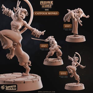 Catfolk Monks | RPG Miniature for Dungeons and Dragons|Pathfinder|Tabletop Wargaming | Catfolk Miniature | Cast N Play
