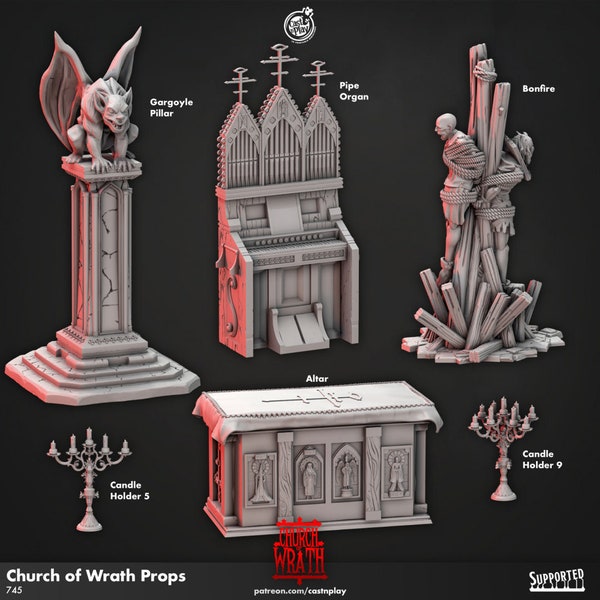 Church of Wrath Props | RPG Miniature for Dungeons and Dragons|Pathfinder|Tabletop Wargaming | Scatter Terrain | Cast N Play