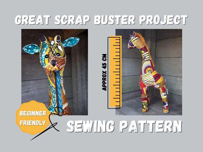 Alex the scrappy Giraffe, Giraffe pattern, instant digital download, pdf pattern and instructions, photo tutorial on the pattern. image 1