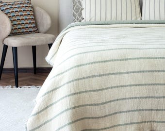 Copriletto in mussola di cotone a righe: coperta leggera per tutte le stagioni (233x252 cm)
