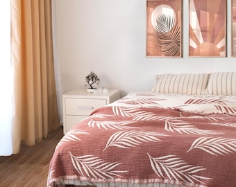 Cotton Muslin Throw Blanket, Double-sided Gauze Bedspread for All-Seasons Queen Size Bedding