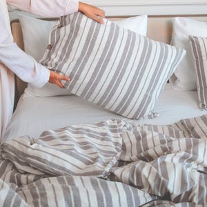 100% Natural Cotton Duvet Cover Set, Striped Pre-washed Bedding from Turkish Cotton