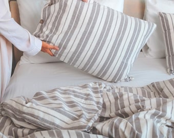 Juego de funda nórdica 100 % algodón natural, ropa de cama prelavada a rayas de algodón turco